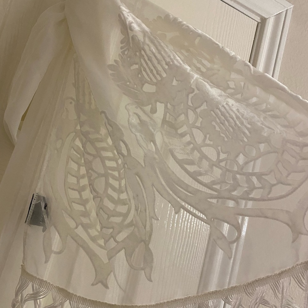 White-Ivory Chiffon and Velvet Fringe Scarf